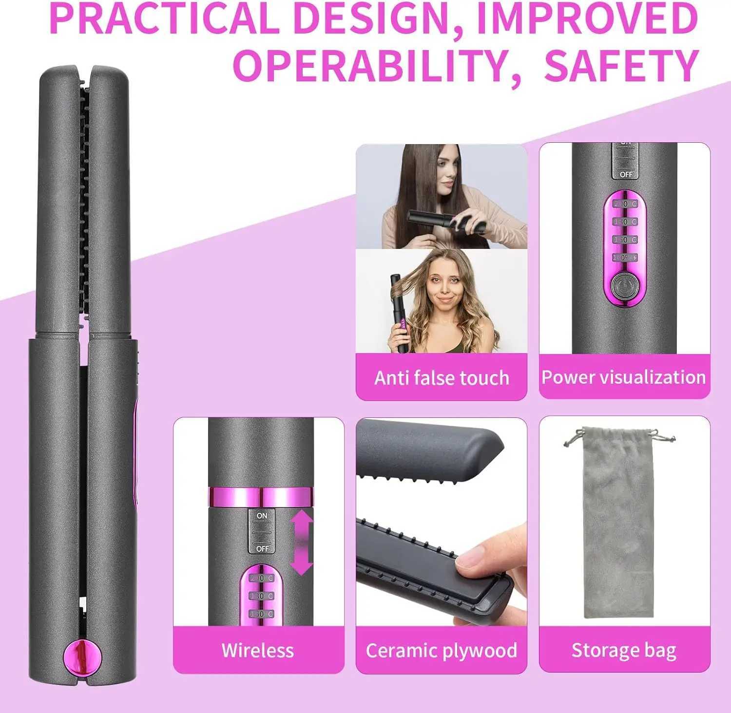 2 in 1 Hair Straighteners Hair Curler Mini Flat Iron A Portable Cordless Straightener with 5000mAh Battery Beard Straightener W250610