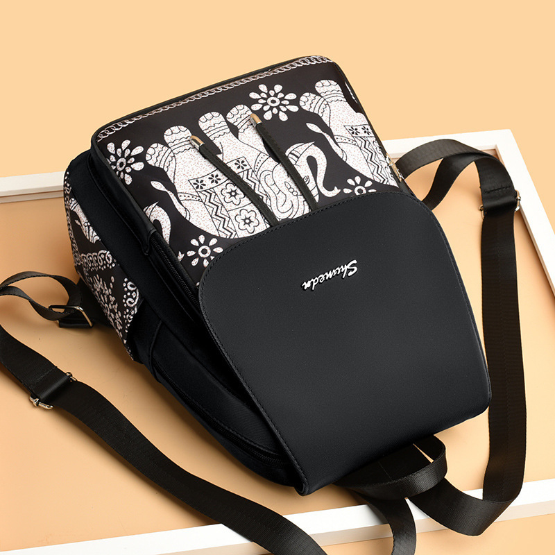 2025 New Women's Bag Moms Travel Large Capacity Ethnic Style Nylon Backpack for Middle-aged and Elderly Travelers