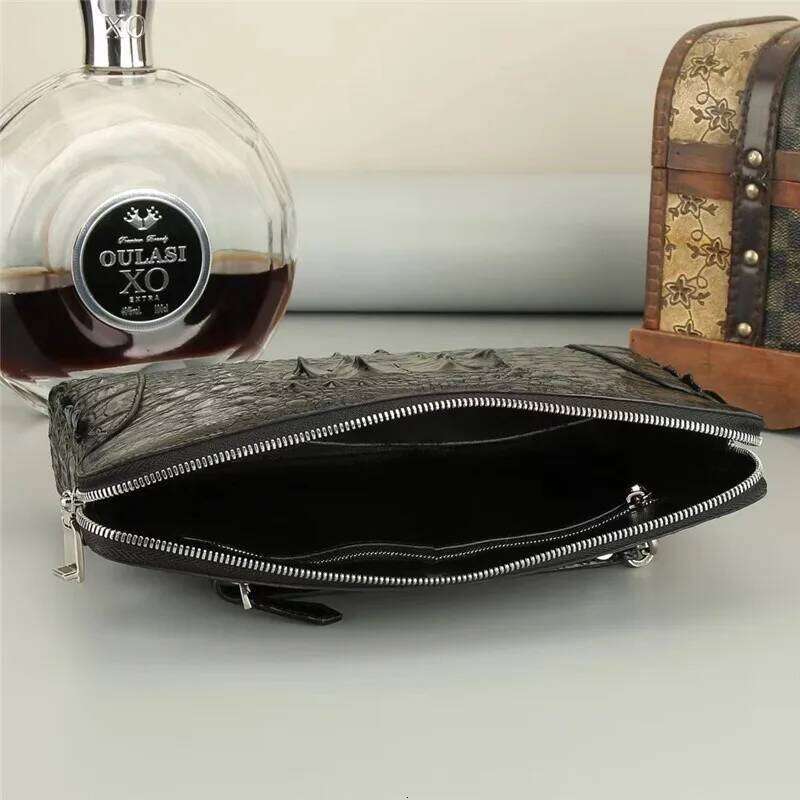 Exotic Real Crocodile Skin Men's Black Brown Passcode Clutch Bag ZIP Card Holders Genuine Alligator Leather Male Wristlets Purse
