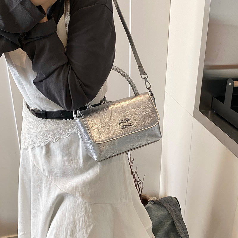Premium Texture Minimalist Versatile Women Handheld Square Bag 2025 New Release Commuter Crossbody Bag Blue Silver