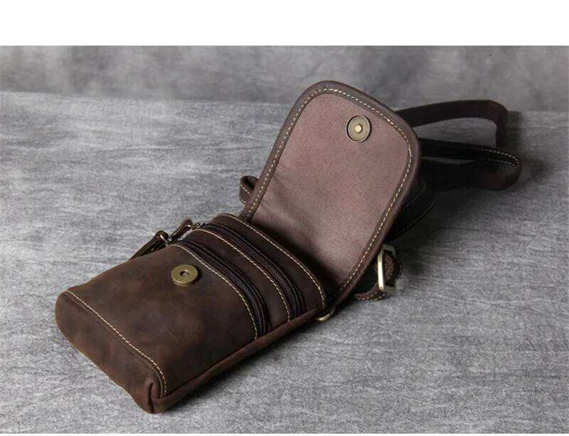 High quality simple crazy horse cowhide men's messenger casual vintage genuine leather small shoulder phone belt bag