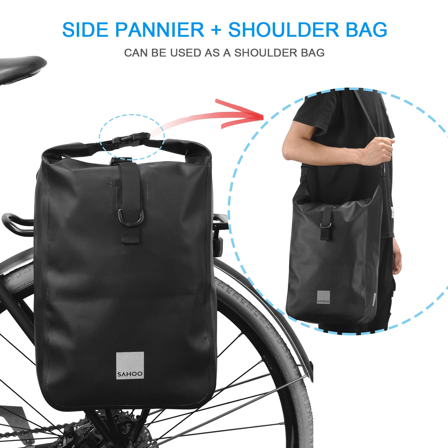 SAHOO Cycling Bicycle Bike Rear Seat Trunk Bag Large Capacity Panniers Reflective Rear Bag Waterproof Bicycle Storage Bag 250610