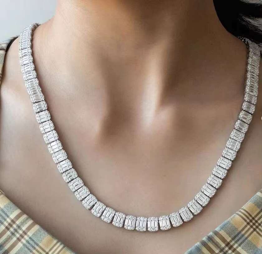 OACOCA S925 18k Gold Plated Moissanite Tennis Chain VVS Halo Loose Diamond Chains for Men Custom Jewelry