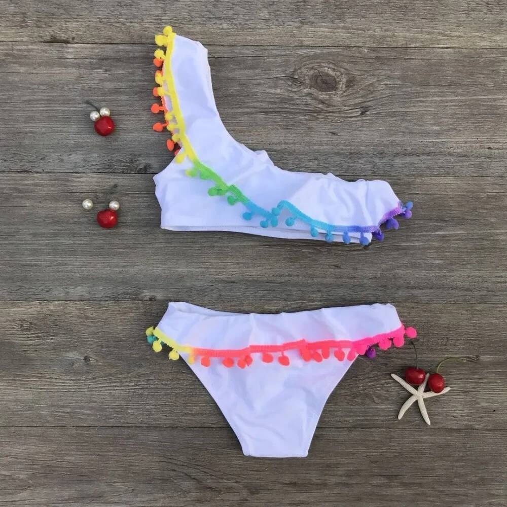 2025 Girls Split Swimsuits Cute Shoulder Swimsuit Children Swimwear Bikini Set Girl Swimming Clothes Kids Bathing Suit Beachwear
