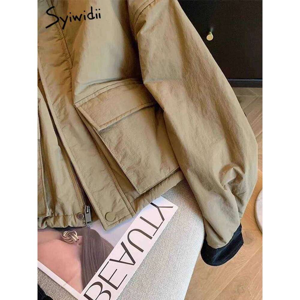 Syiwidii Vintage Parkas for Women Turn-down Collar Pockets Casual Coat Autumn Winter 2024 New Long Sleeve Female Thermal Jackets