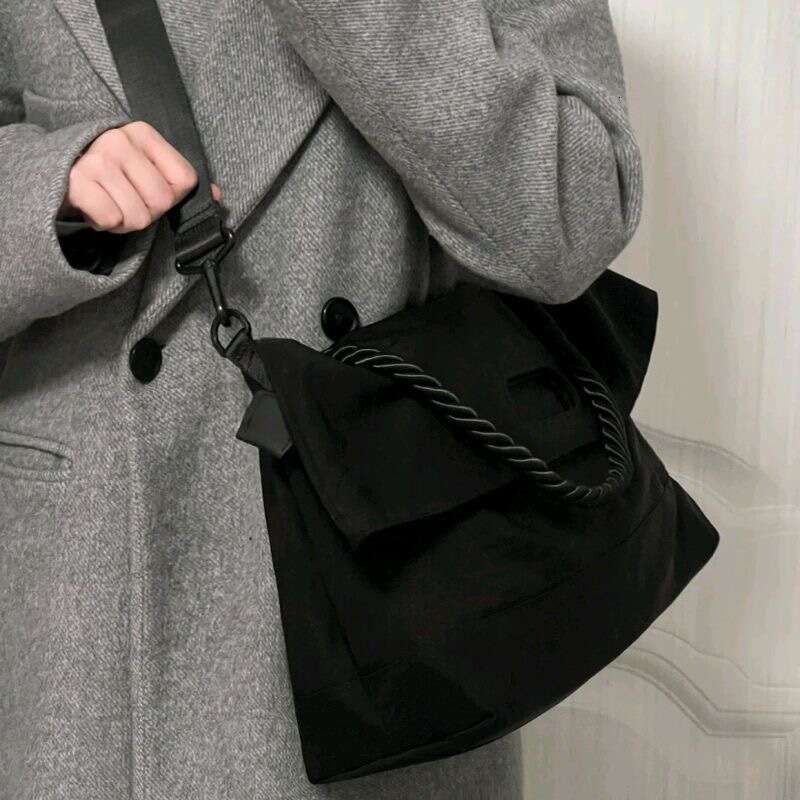 2025 Large Capacity Crossbody Korean Style College Trend Fashion Shoulder Solid Color Nylon Simple Thick Strap Bag