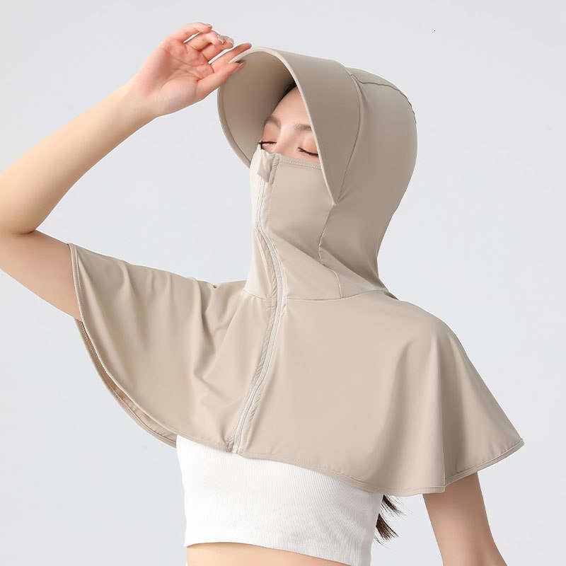 Designer Clothing 2025 Wide Brim Upf50+ Sun Mask Summer Women Ice Silk Face Cover Neck Guard UV Protection Large Shawl Hat Combo
