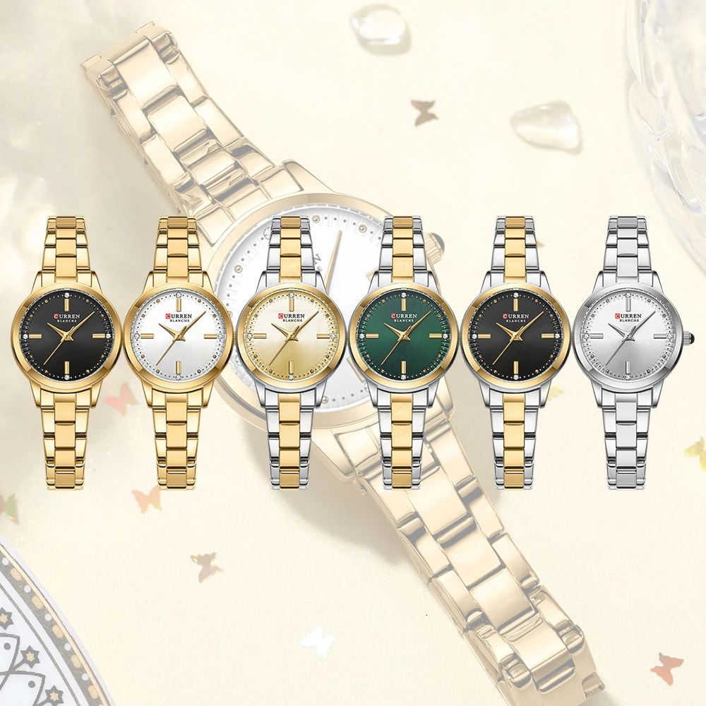 CURREN Simple Round Dial Fashion Dress Quartz Watches for Ladies with Stainless Steel Bracelet Wristwatches 250606