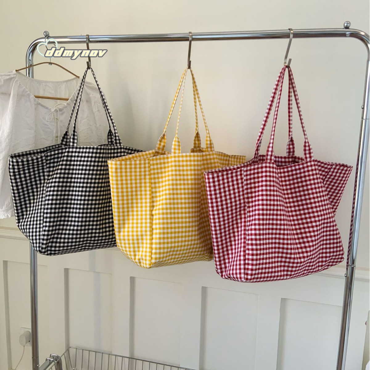 Korean Dongdaemun Large Capacity Plaid Tote Ins Trendy Fashion Artistic Lazy Shoulder Underarm Bag ddmynov