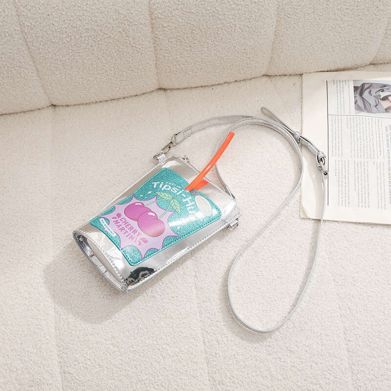 New Cute Printed Shiny Single Shoulder Phone Water Cup Shape Women's Crossbody Bag
