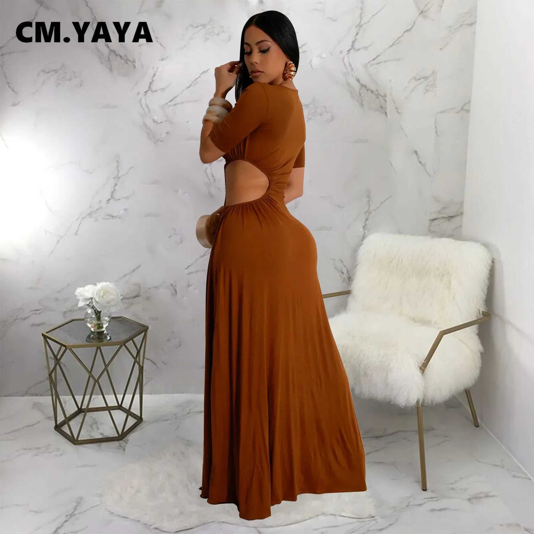 CM.YAYA Women O-neck High Split Ruched Bodycon Midi Maxi Dress 2024 Fall Street Evening Party Club Sexy Long Dresses XJ250610
