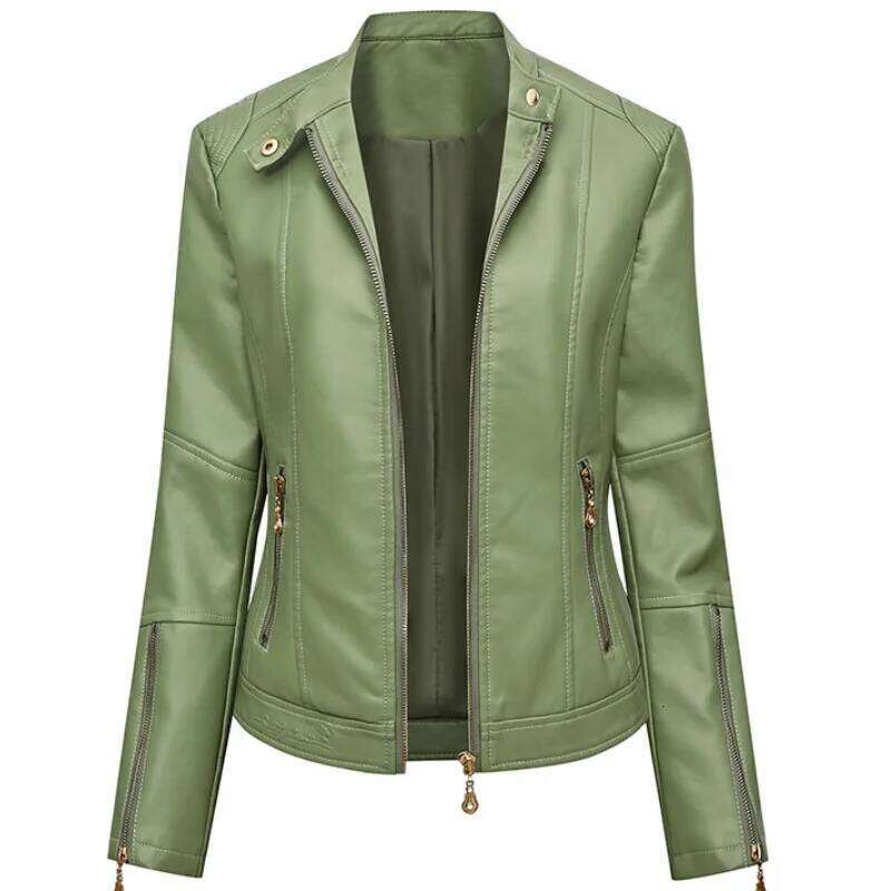 PU Faux Jacket Women Slim Fit Fashion Zipper Casual Biker Jackets Outwear Female Tops Spring Autumn Leather Coat WF163