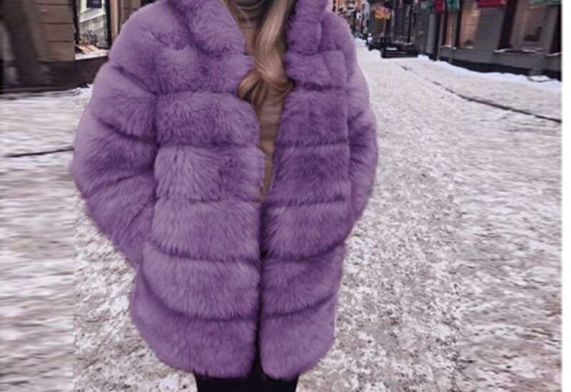 Mid-Length Stand Collar Faux Coat Fox Fur Women's Jacket
