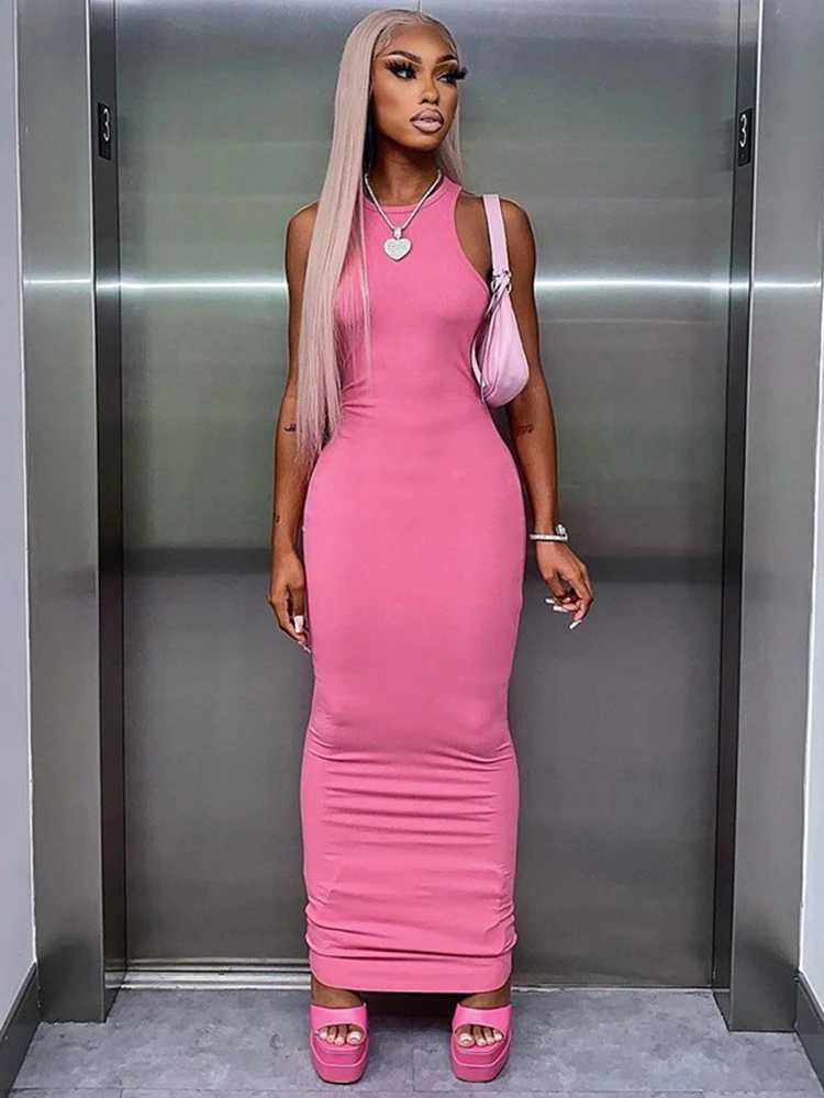 Hugcitar Ribbed Sexy Y2K Clothes Sleeveless Bodycon Maxi Dresses For Women Club Birthday Party Streetwear Elegant Outfits XJ250610