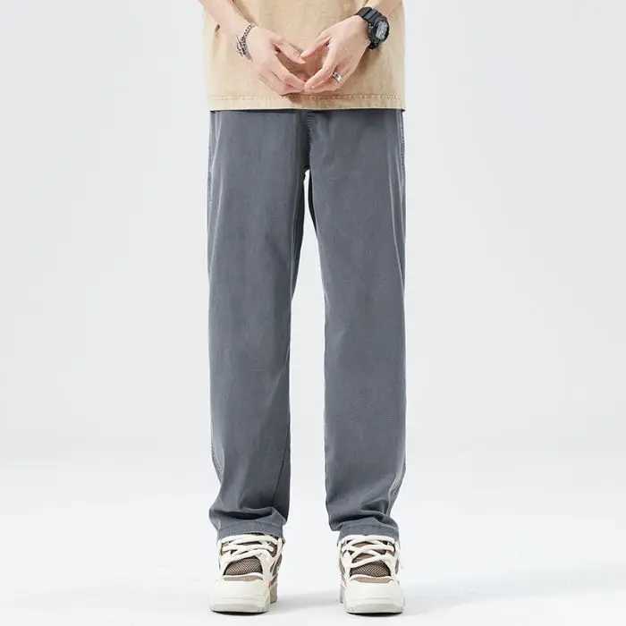 Ultra Thin Baggy Jeans Mens Summer New in Lyocell Soft Breathable Straight Trousers Elastic Waist Casual Blue Gray Wide Pants M250610