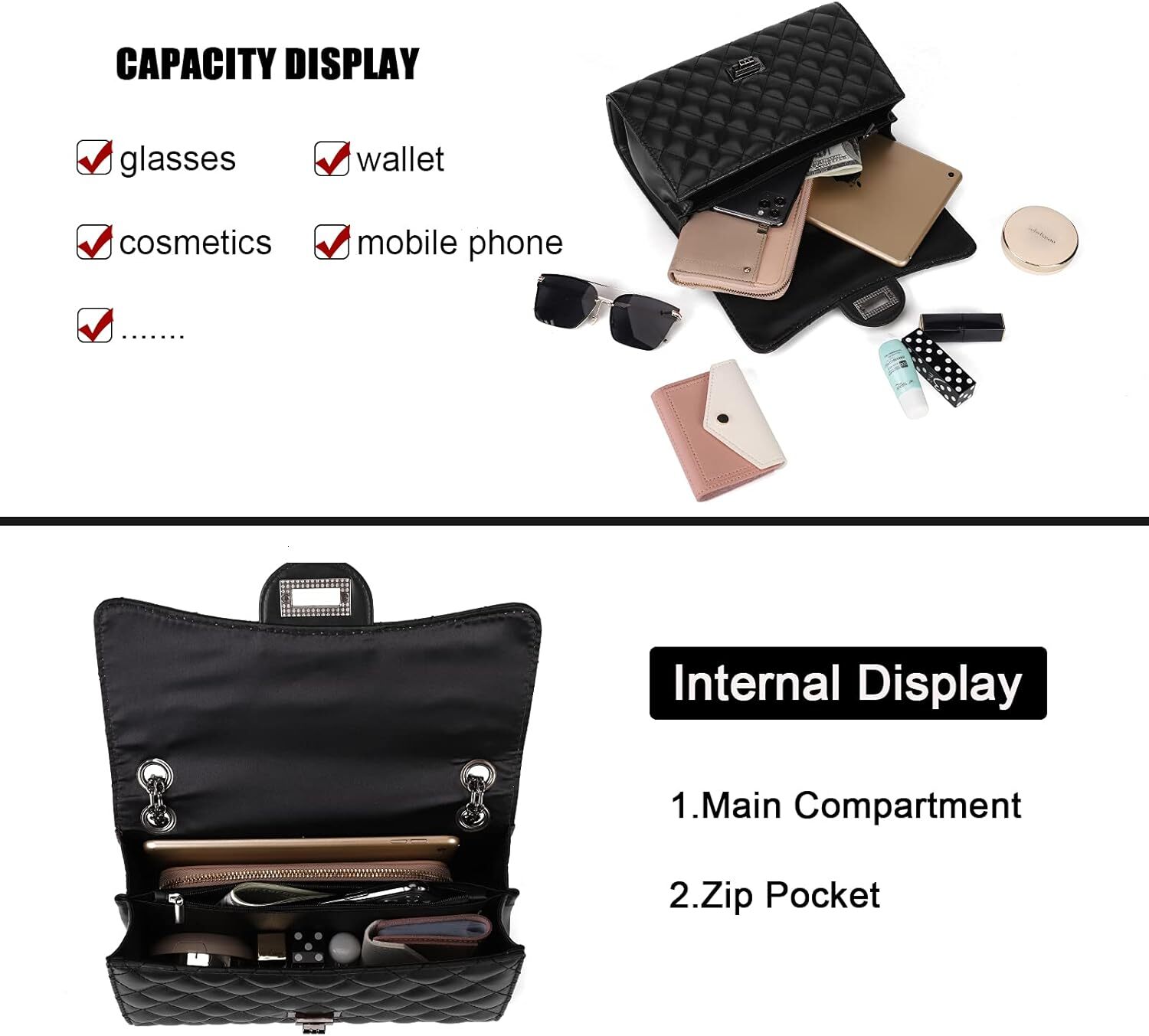 Quilted Crossbody Purse for Women Trendy Ladies Shoulder Bag with Chain Designer Purses