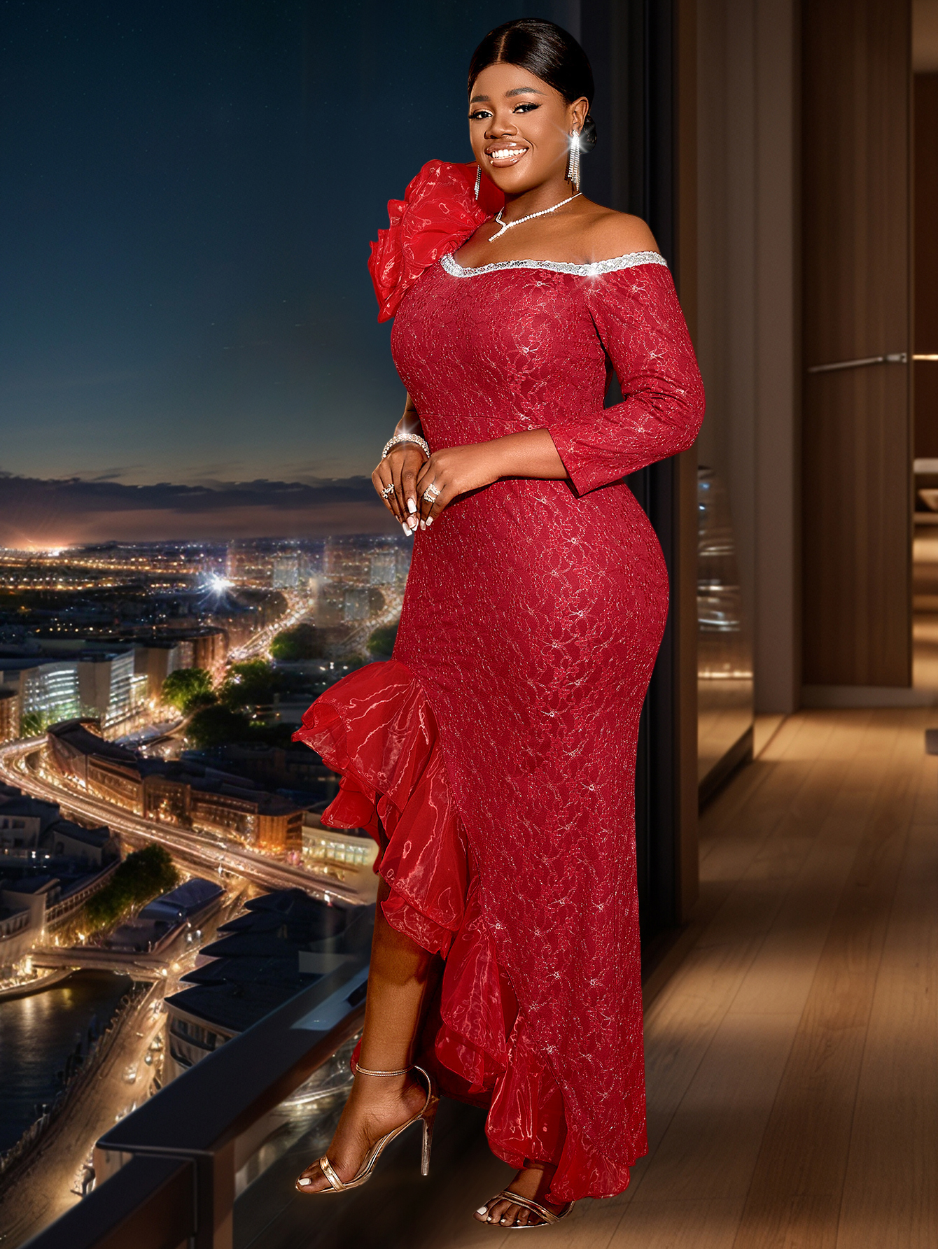 Women's Party Wedding Dresses Lace Long Length Irregular Ruffles Sexy Fashion Formal Occasion Designers Plus Size Lady Gowns