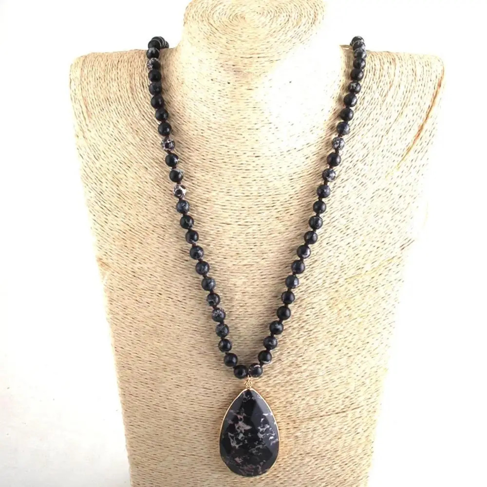 Fashion Lover Gift Lady Bohemian Jewelry Natural Gemstone 8mm Pink Imperial Stone Knotted Faced Drop Pendant Necklaces 250604