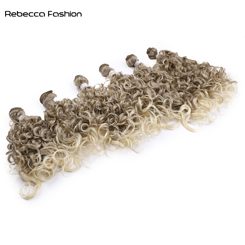 Rebecca Fashion Synthetic 18 20 22 inch 6pcs Deep Wave Bundles Ombre Brown High Temperature Fiber Weave Hair Extensions