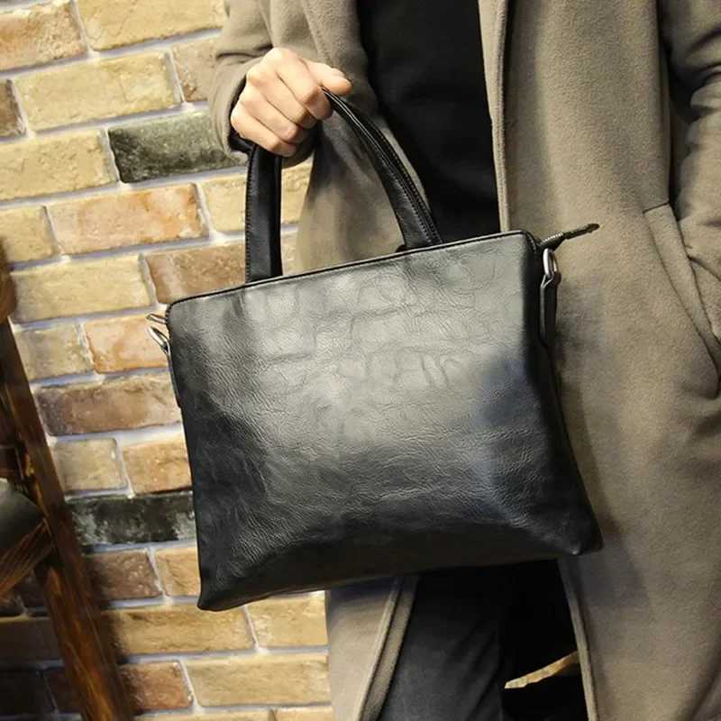 Business Black Mens Briefcase PU Leather Handbag For Documents Luxury Shoulder Messenger Bag Horizontal Man Laptop Bag bolsa W250610