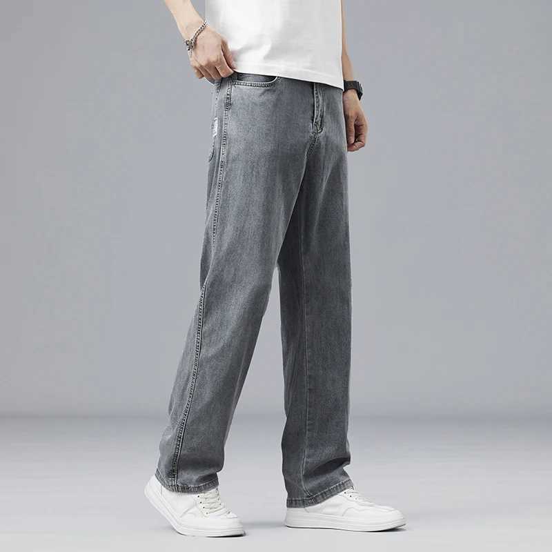 Summer Ultra-thin Lyocell Mens Jeans Drape Soft Fabric Loose Straight Casual Denim Pants Elastic Ice Silk Male Trousers M250610