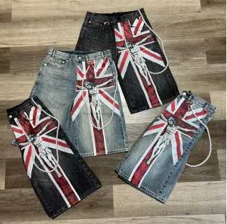 Retro British style zipper printed denim shorts hip-hop fashion mens Y2K summer loose casual couple sports punk Harajuku shorts W250610