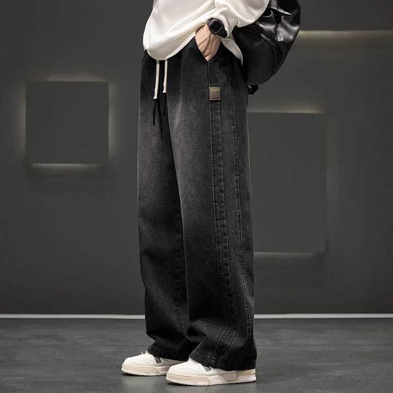 8XL New Wide Leg Washing Jean Pants Men Trousers Neutral Solid Color Loose Casual Straight Outdoor Fashion Plus Size Pants M250610
