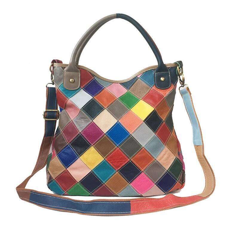 iPinee Fashion Women Large Shoulder Travel Colorful Cow Leather Bag Handbags Female Bags Design For Lady