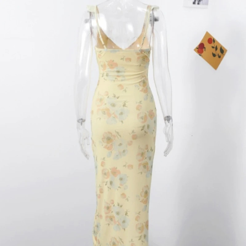 Summer Flower Printed Womens Sexy Low-cut Dress Sleeveless Backless Slim Sling Dresses Beach Vacation Lady Vestidos 250610