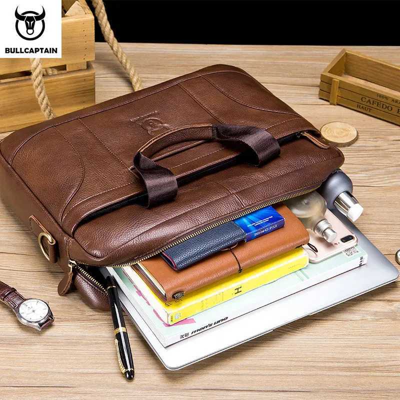 BULLCAPTAIN Men Briefcase Famous Brand Leather Shoulder Messenger Bags Office Handbag 14 inch Laptop bag High Quality W250610