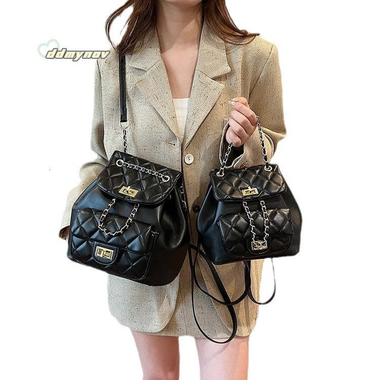 High-End Double Shoulder Bag for Women, Capacity Quilted Chain Bag, Fashionable Versatile Large and Small Backpack ddmynov