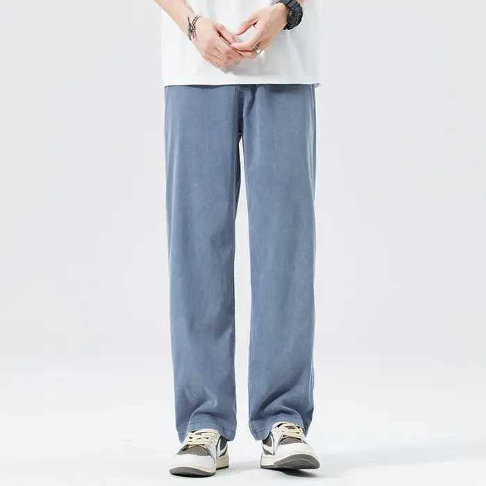 Ultra Thin Baggy Jeans Mens Summer New in Lyocell Soft Breathable Straight Trousers Elastic Waist Casual Blue Gray Wide Pants M250610