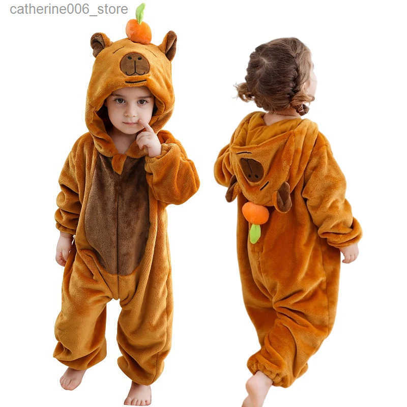 MICHLEY Cartoon Toddler Infant Flannel Baby Rompers Capybara Carnival Costume Hooded Overall Bodysuits Jumpsuit for Boy Girl y250610PQOS