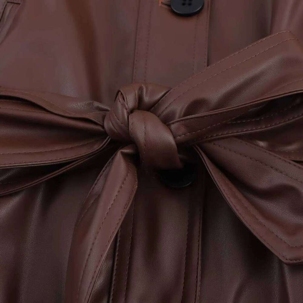 2025 Myst&Za women's summer new jacket with collar and belt, commuting casual faux leather short jacket, windbreaker
