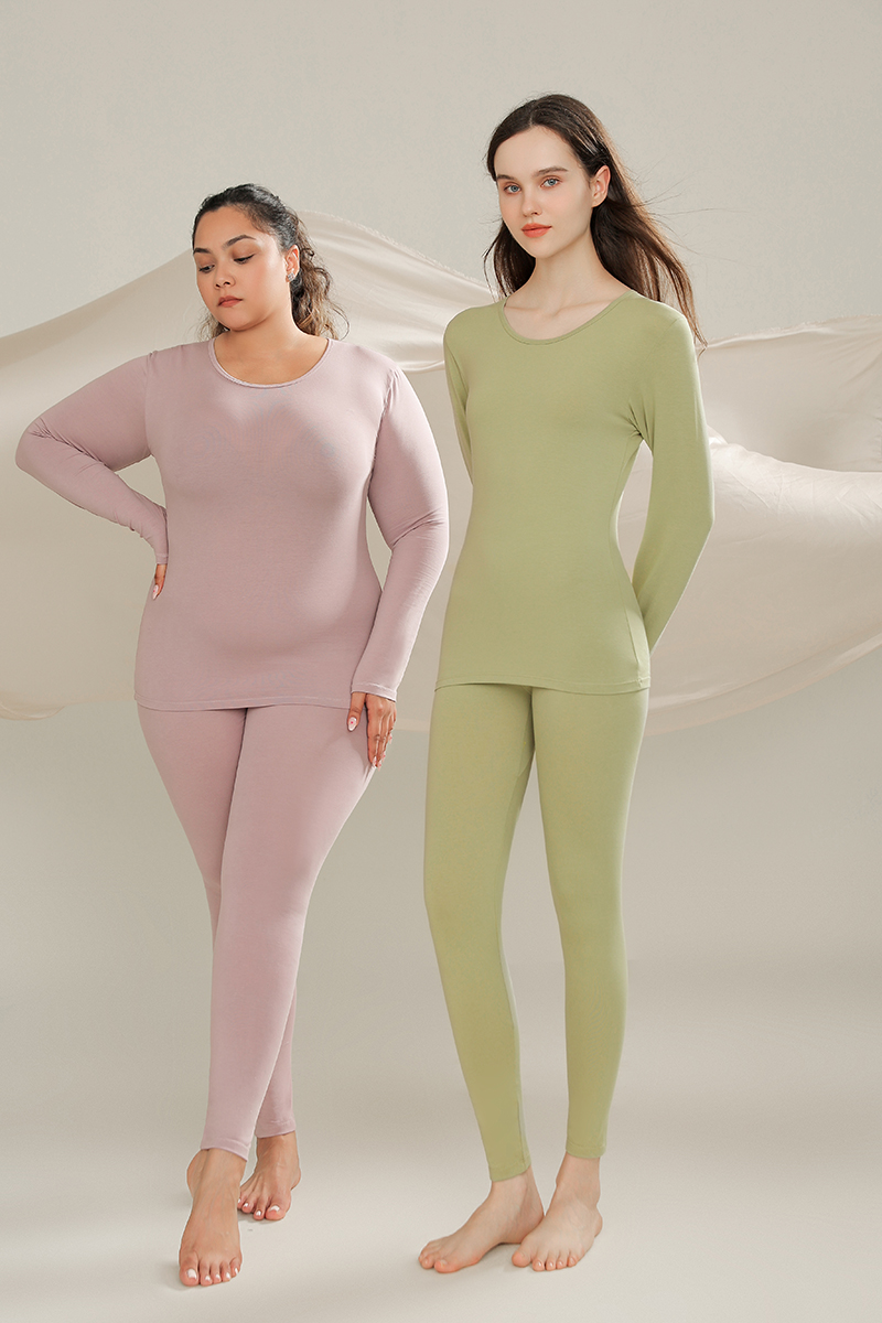 Autumn clothes and trousers cotton women round neck set couples thin section antibacterial large size cotton thermal underwear