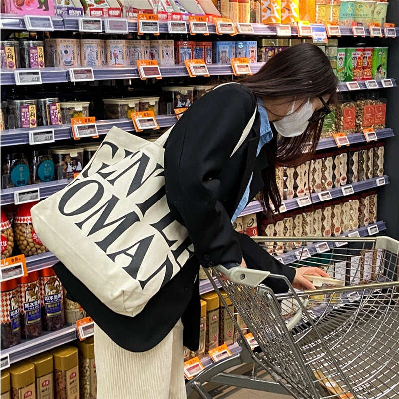 2023 Spring Summer New Ins Niche Design Thai Canvas Tote Fashion Simple Letter Large Capacity Shoulder Bag