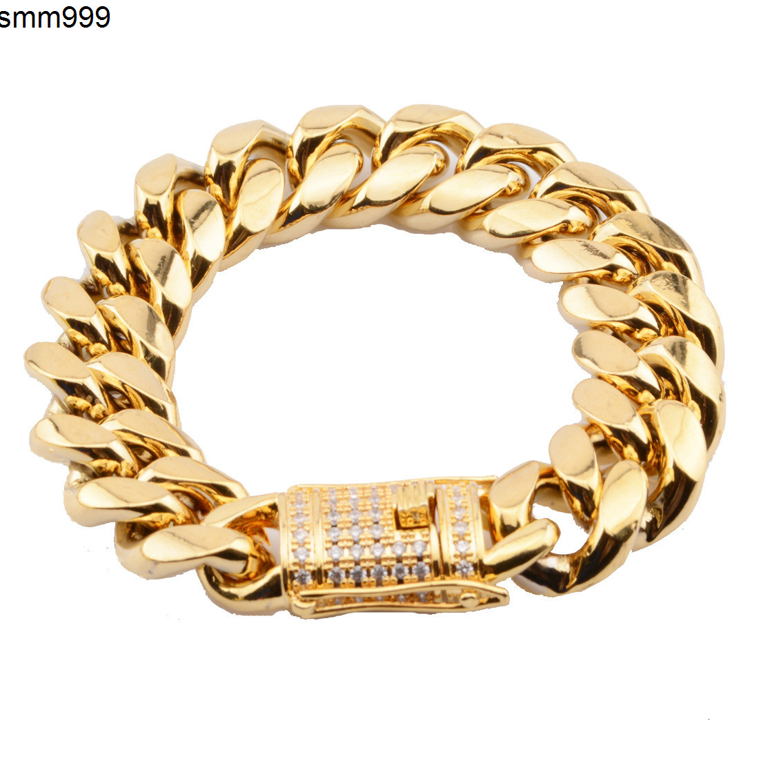 18K Gold Plated Stainless Steel Miami Cuban Chain Bracelet 8/10/12/14/16/18MM Diamond Clasp Bracelets Fashion Link Bracelets