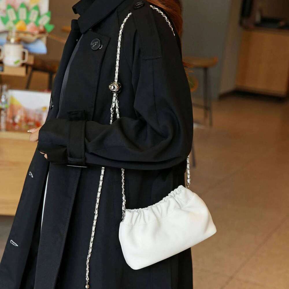 First Layer Cowhide Cloud Dumpling 2025 New Niche Design Small Gold Ball Chain Shoulder Fashion Women's Crossbody Bag