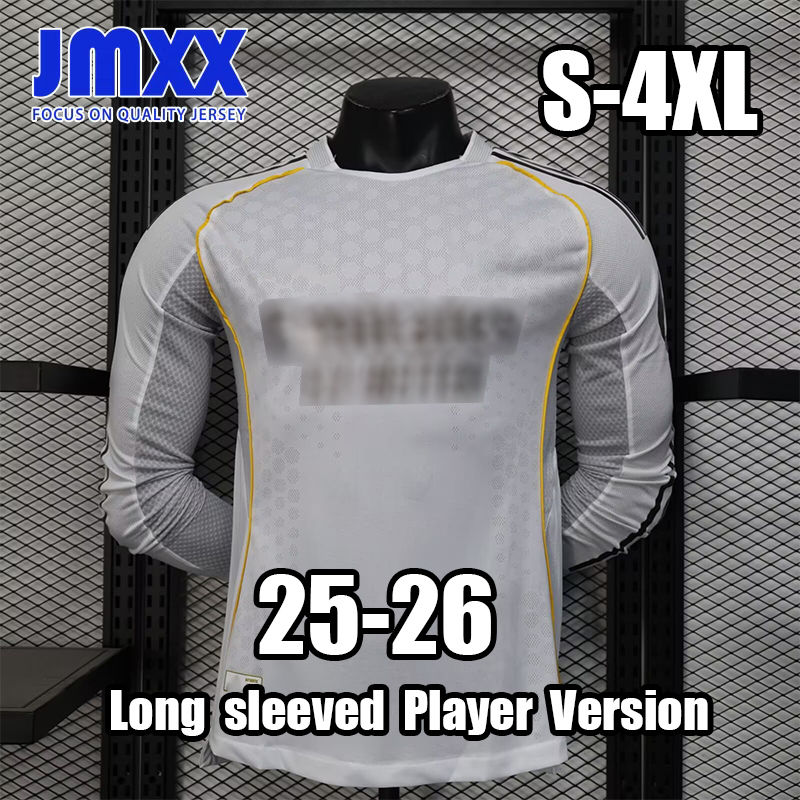 JMXX 25-26 Long Sleeve Player Version Reals Madrids Soccer Jerseys Home Away Pre Match Mens Uniforms Man Jersey Football Shirt 2025 2026