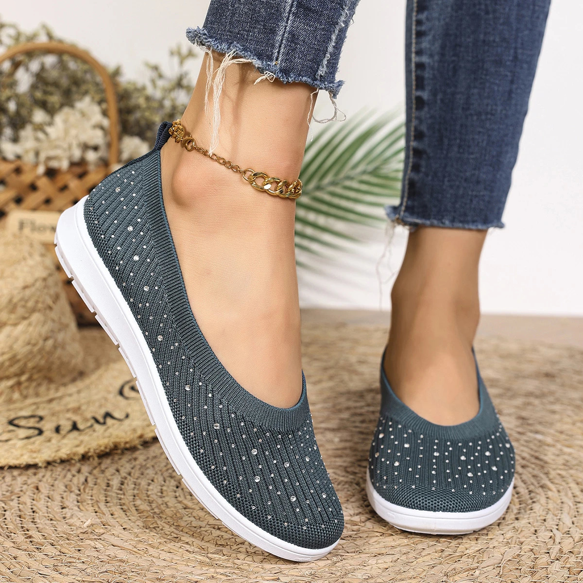 Spring/autumn Single Shoes Women Fashion Round Head Glitter Mesh Shallow Mouth Soft Casual Comfortable Flat Shoes for Women 250603