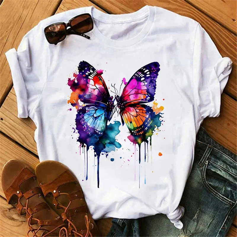 Gothic Women's Butterfly Tree Print Harajuku Designer T-Shirt Round Neck Top Short Sleeve Casual Summer Tee Shirt 2025 New