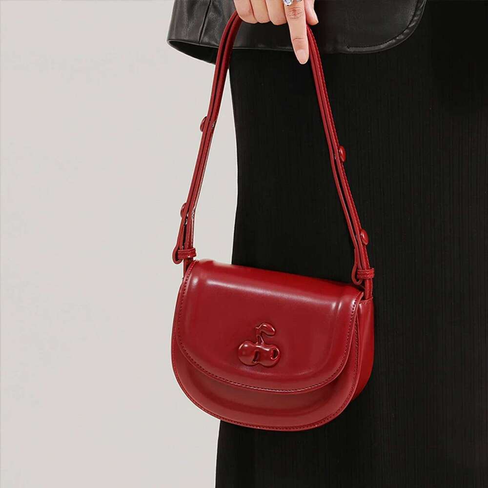 TOUTOU Women Saddle Bags Makeup Cosmetics Adjustable Strap PU Cherry Female 2024 Fashion Crossbody Handbag Tote Bag