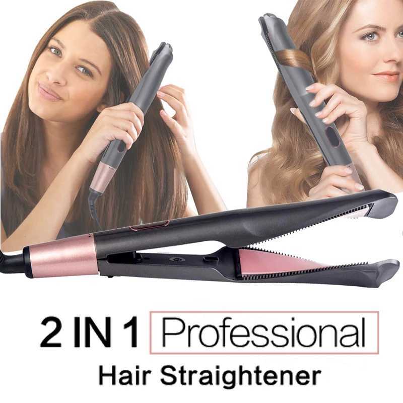 Professional Hair Straightener 2-In-1 Straight Curler Tourmaline Ceramic Heating Plate Curling Twisted Flat Iron Hair Styling W250610