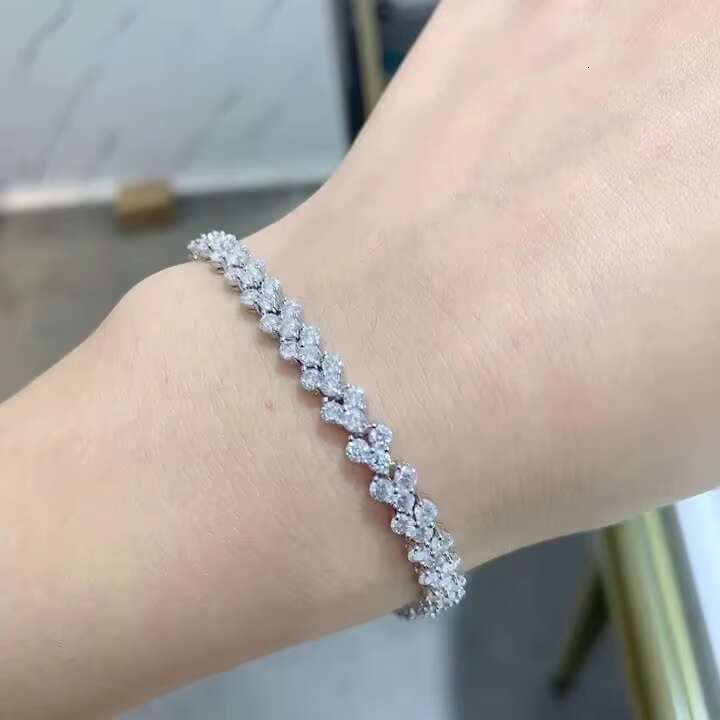Best-Selling Full Diamond 2.5mm Round Irregular V-Shaped Bracelet - 925 Sterling Silver Moissanite Bracelet