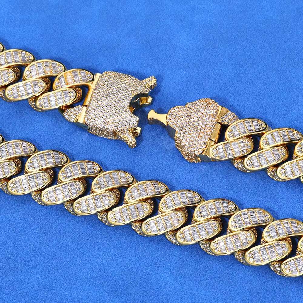 Hip Hop Three Row T-Square 925 Sterling Silver VVS D Color Moissanite Necklace Iced Out Miami Cuban Chain Link Jewelry for Men