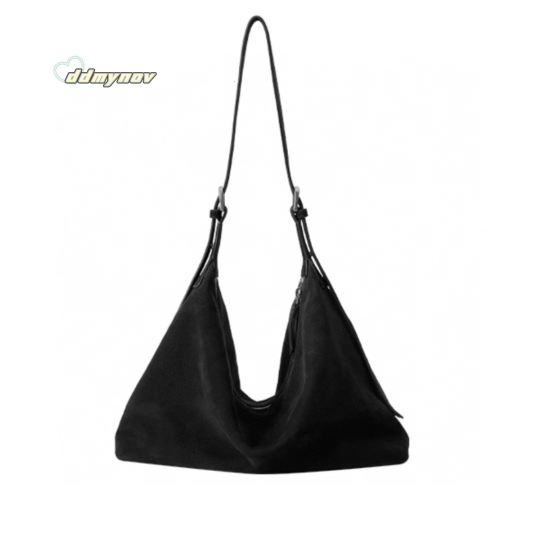 Qiu Zhen Vegetable Tanned (Nubuck Leather) Double Ear Hobo Lazy Single Shoulder Crossbody Large Capacity Commuter Bag ddmynov