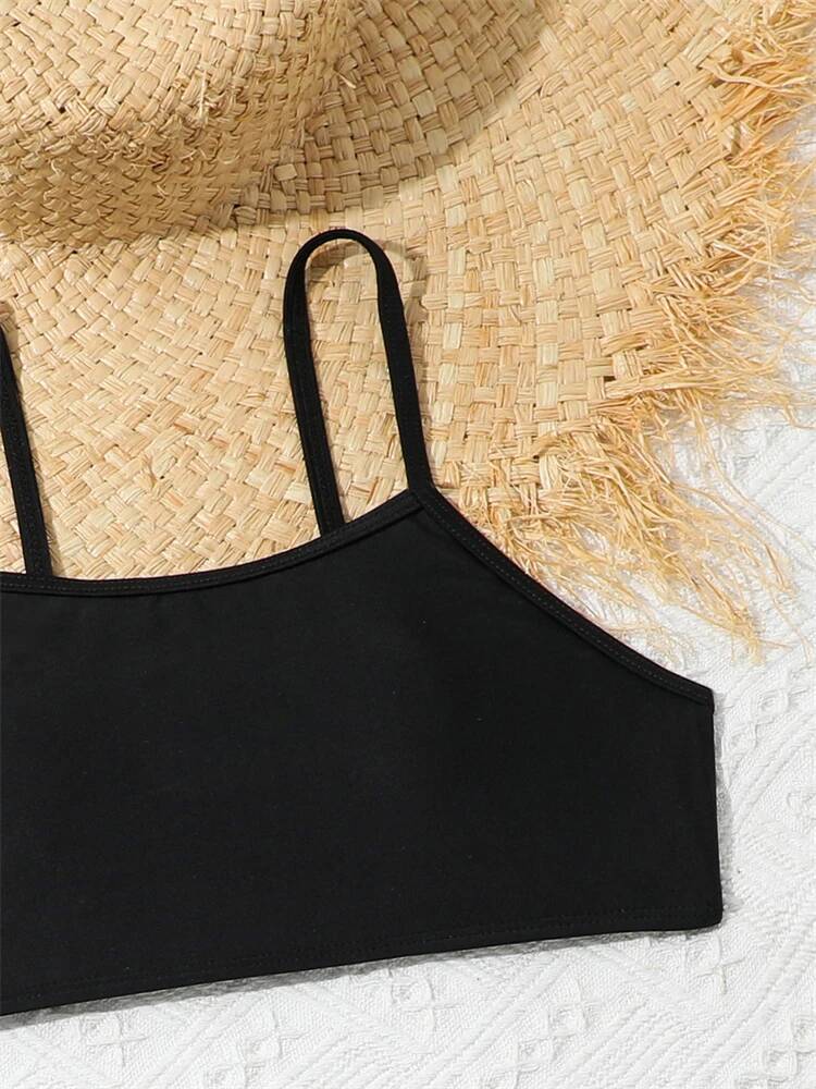Girls Kids Swimsuit 2025 New Black Sling Bikini Set Children Swimwear Summer 3 Piece Beach Cover Up Bathing Suit Swimming