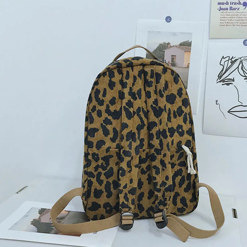 Corduroy Travel Leopard Backpack For Woman Travel Backpack Large Capacity Vintage Teenage Female School ShoulderBag Bagpack 250606