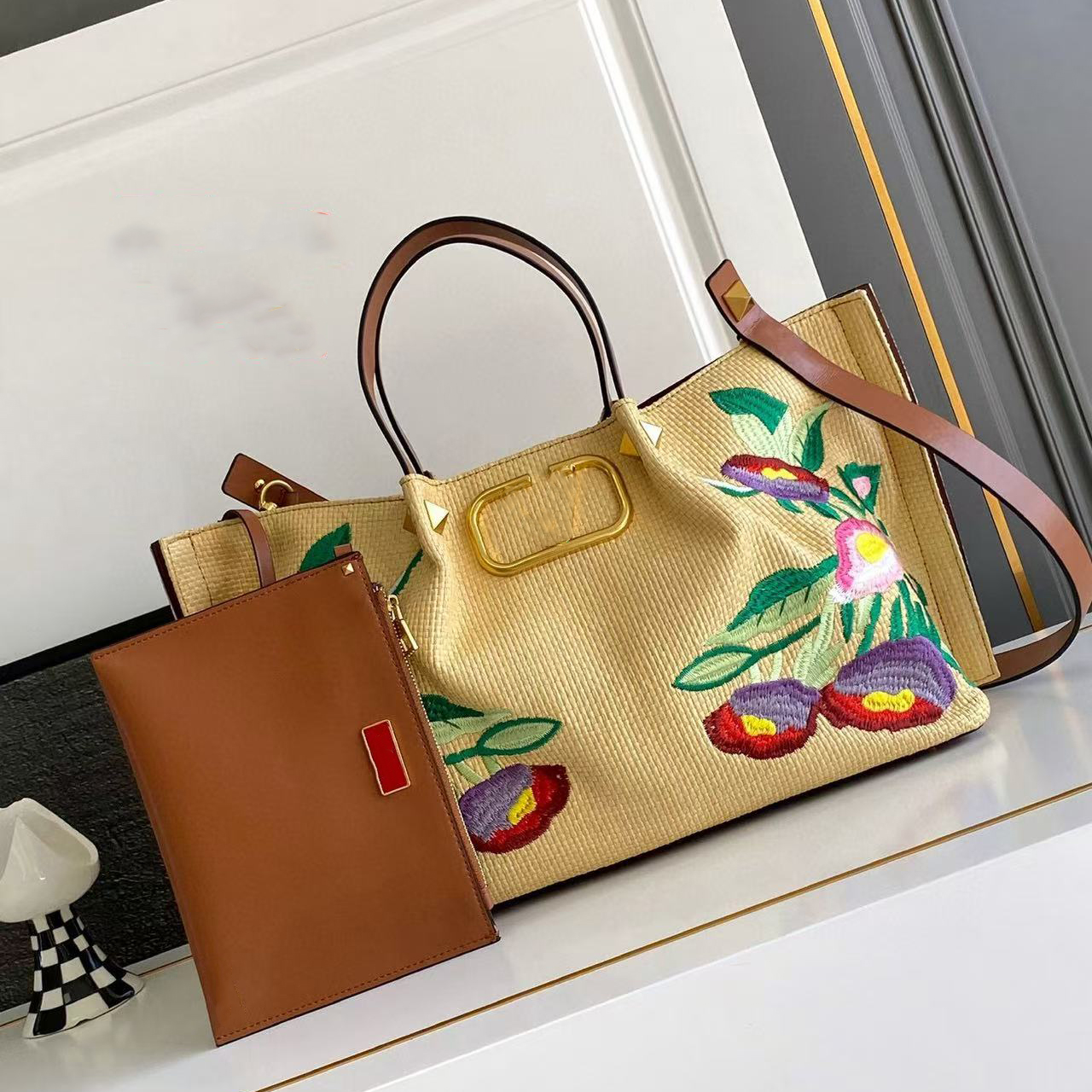 35cm Embroidery Beach Bags Beach Bags Designer Summer Woven Bag Women Luxury Handbag Raffias Hand-Embroidered Totes Bag Shoulder Bag Purse