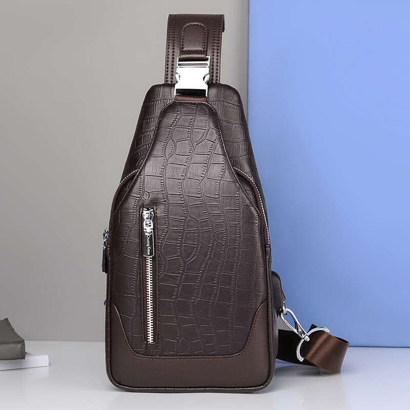 TAURUSCIAGA Men's Genuine Leather Chest USB Charging Crossbody Bag Multifunctional Cowhide Business Crocodile Pattern Front Backpack for Men